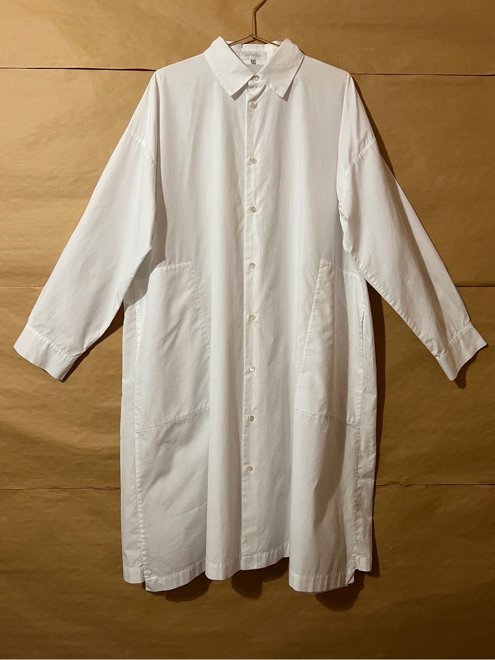 Eskandar Cotton Shirtdress Midi Dress Button Front Oversize Lagenlook Size L (2)